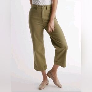 Quince Organic Stretch Cotton Straight Leg Crop Pants Olive Green Womens 28